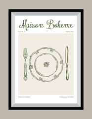 Minimal hand drawn vector dolce vita illustration with aesthetic quote in a poster frame. Matisse style illustrations.	