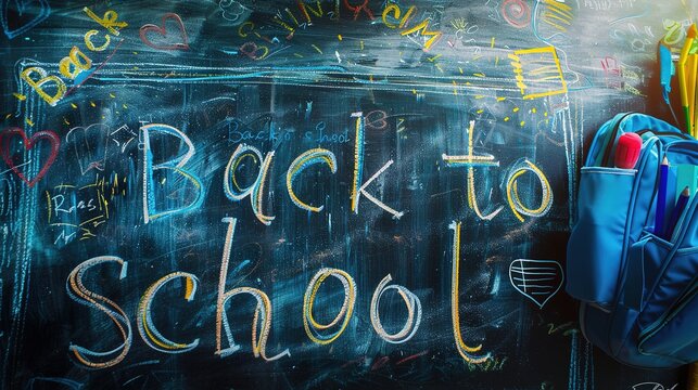 Chalk writing on the blackboard: "Back to school"