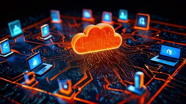 An illustration of a cloud with devices and servers connected to it.