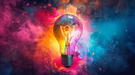 A vibrant light bulb with colorful splashes of paint symbolizing creativity and innovation in digital marketing