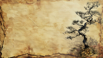 Vintage Old Paper background with Japanese tree copy space for text presantion.