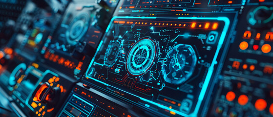 Fototapeta premium A detailed view of a computer screen with AI cybersecurity tools. technology AI