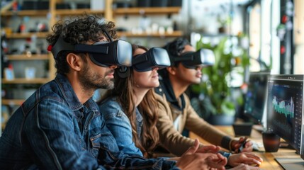 Fototapeta premium People wearing vr glasses for gaming