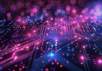 Obraz premium Abstract Purple and Blue Circuit Board With Glowing Lights