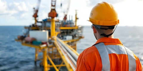 Ensuring Safety and Structural Integrity in Offshore Oil Rig Construction by Engineers. Concept Offshore Engineering, Structural Safety, Oil Rig Construction, Engineer Responsibilities