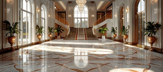 Indoor Flooring Scene with Exquisite Light Colored Decoration