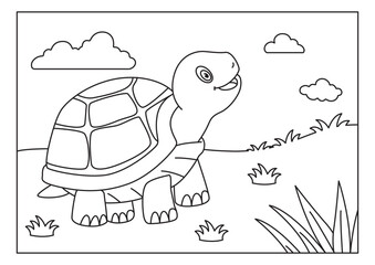 turtle sketch for coloring book vector