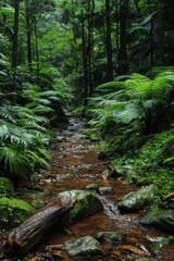 Lush Forest Stream in Tropical Jungle Lush Forest Stream in Tropical Jungle