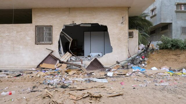 Damaged residential building in Israel-Hamas war conflict