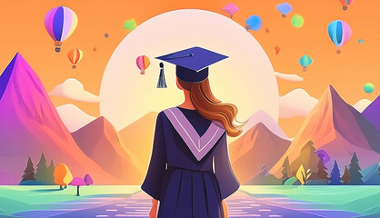 Education graduation student success learning concept at sunset.