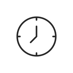 Clock, linear style icon. Simple clock showing time. Editable stroke width.