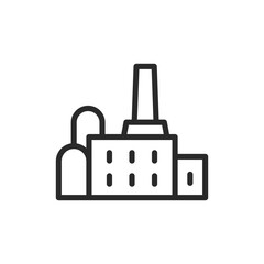 Factory with a single chimney, linear style icon. Factory with a single chimney, industrial production. Editable stroke width.