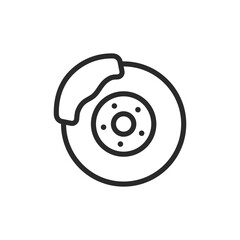 Car brake disc, linear style icon. brake disc used in automotive braking systems. Editable stroke width.