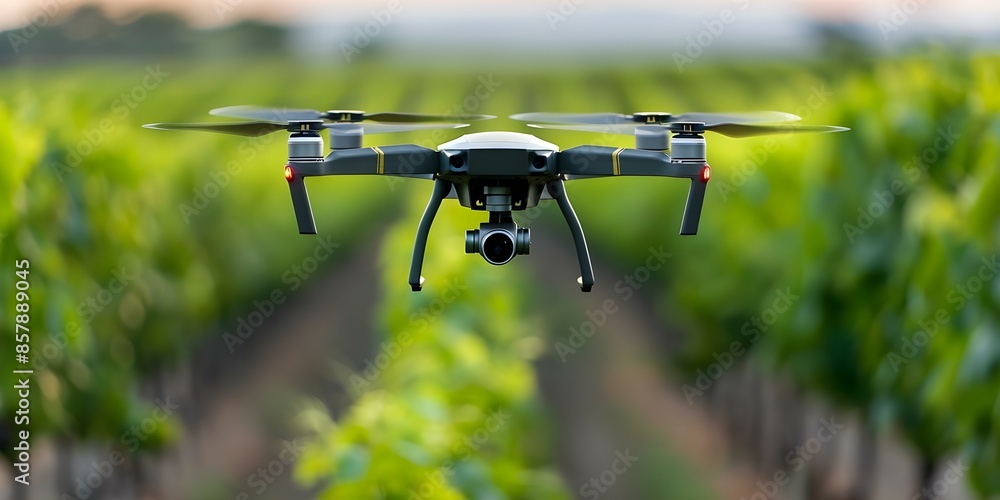 Poster efficient application of pesticides in vineyards using agri-tech drones. concept agri-tech drones, p