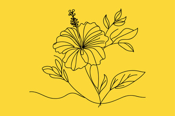 one line Hibiscus flower line art vector.