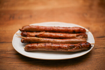 sausage on a wooden board