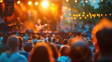 Outdoor concert in June evening selective focus, music, dynamic, Manipulation, stage backdrop