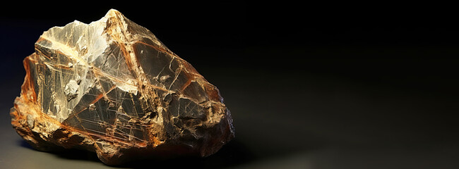 Obraz premium Clintonite fossil mineral stone. Geological crystalline fossil. Dark background close-up.