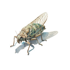 Watercolor illustration of cicada on white background