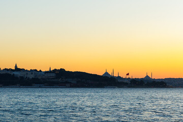 Fototapeta premium Topkapı palace, Historic peninsula and Bosphorus at İstanbul on the evening time, blue hours