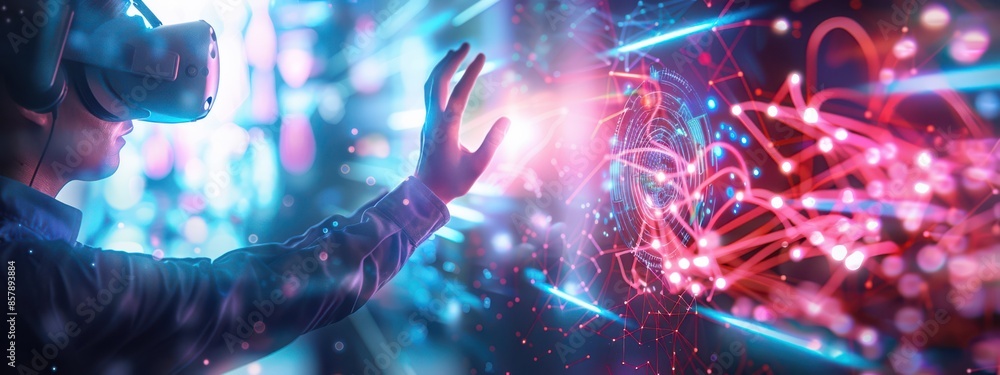 Poster a dynamic visual of a virtual reality (vr) environment where users manipulate mathematical objects a