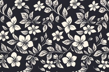 Minimalist seamless pattern featuring elegant monochrome flowers on a two-color background