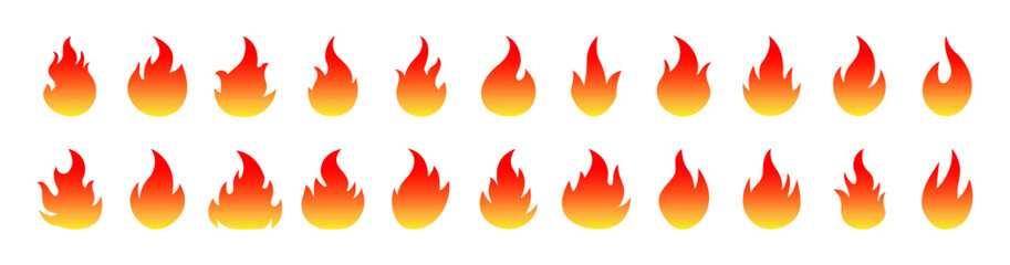Fire Icons Collection. Fire Flame Symbol Flat Style Vector Illustration. Campfire Bonfire Danger Heat Warm Sign Design Element.