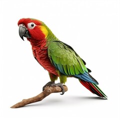 Obraz premium Green parrot isolated on white background. A large exotic bird.