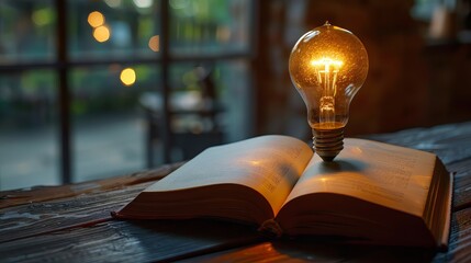 Lightbulb On Open Book Near Window