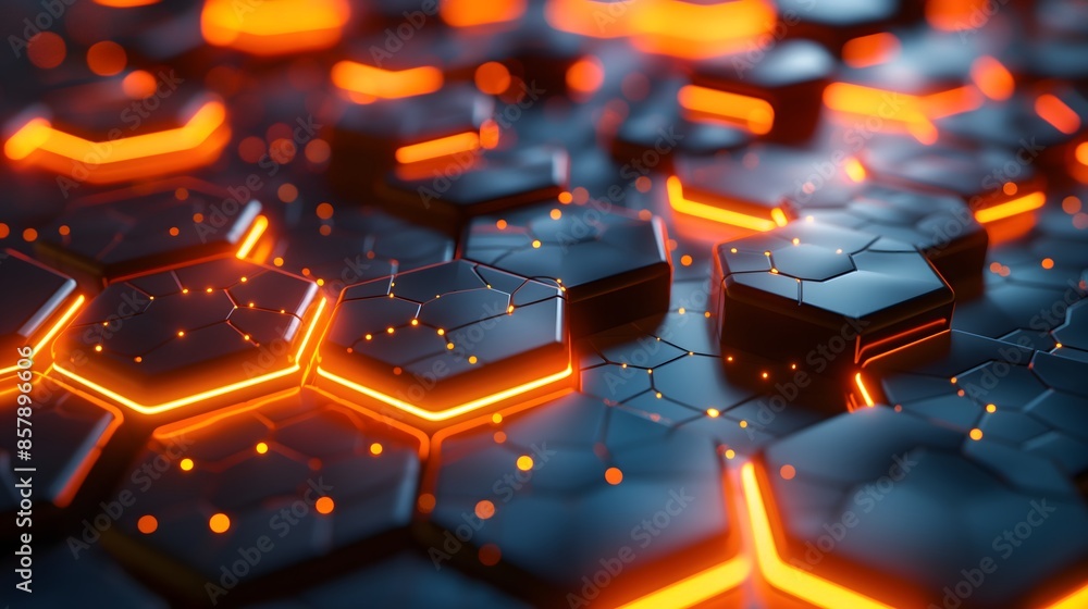 Poster 4. produce a dynamic abstract background with hexagonal shapes and vibrant glowing lights in colors 