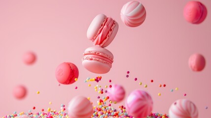 Fototapeta premium Floating Pink Macarons