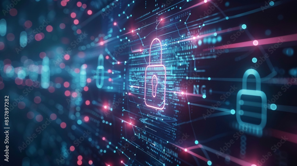 Poster highlights cyber security, information privacy, and data protection concepts displayed on a virtual 