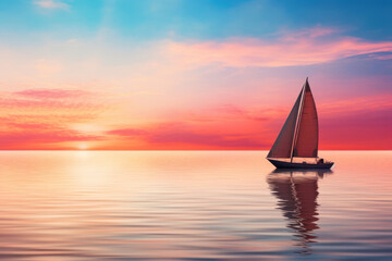 Sailboat in serene sunset light on calm ocean