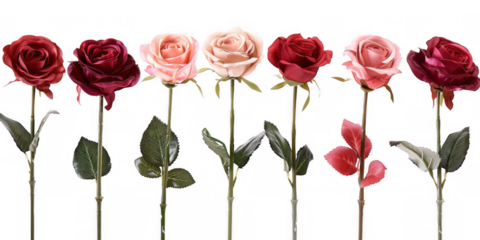 Row of Seven Artificial Roses in Red and Pink