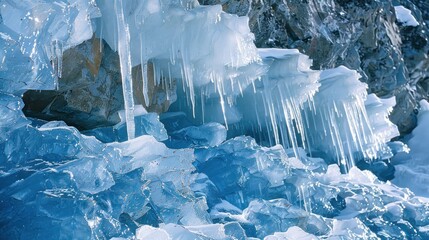 icy mountains surrounded by white snowflakes