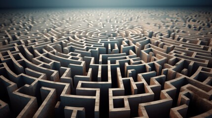 Fototapeta premium Intricate wooden maze with solution path conceptual