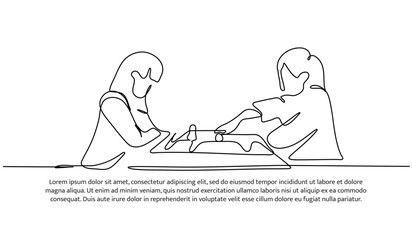 Continuous one line design of play chess.Minimalist style vector illustration on white background.