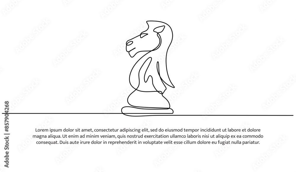 Poster continuous one line design of horse in a game of chess.minimalist style vector illustration on white