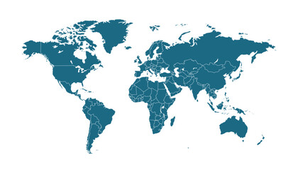 Naklejka premium World map. Modern blue vector map. Silhouette map 