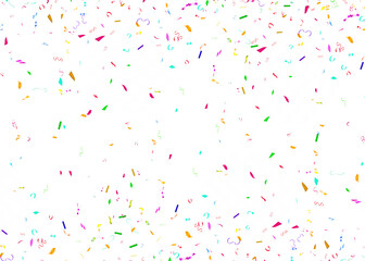 Confetti falling down isolated on transparent background. Rainbow color gold confetti PNG.  Create birthday and party decoration concept.  banner, poster, flyer,