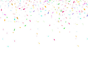 Confetti falling down isolated on transparent background. Rainbow color gold confetti PNG.  Create birthday and party decoration concept.  banner, poster, flyer,