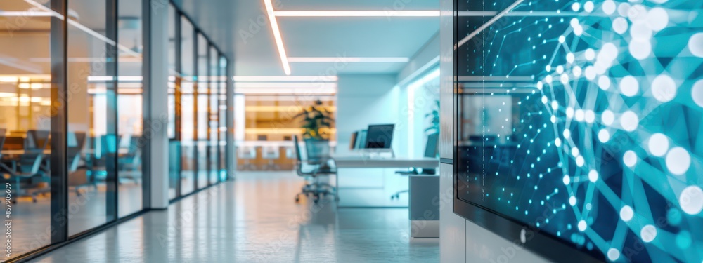 Aufkleber a sleek, modern office with holographic displays projecting intricate algorithms and computational m