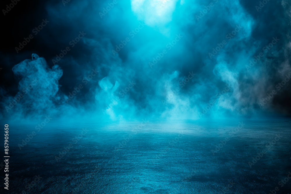 Poster a mysterious blue smoke-filled scene on a textured surface, backdrop for creative design. generative