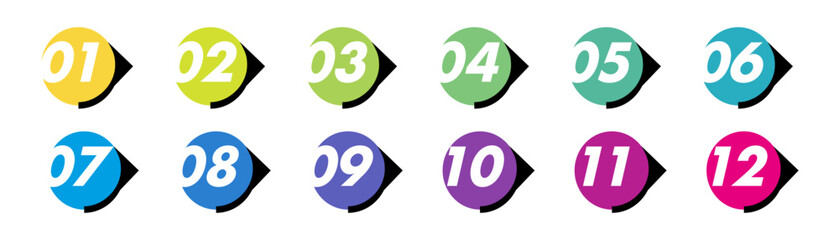 Bullet points numbers from 1 to 12 list markers colorful trendy typography