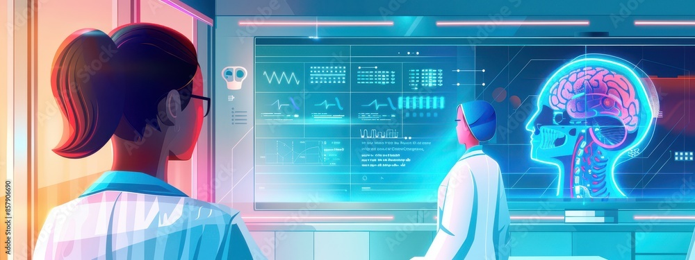 Poster ai and informed consent: a doctor explaining ai-driven diagnostic results to a patient, emphasizing 