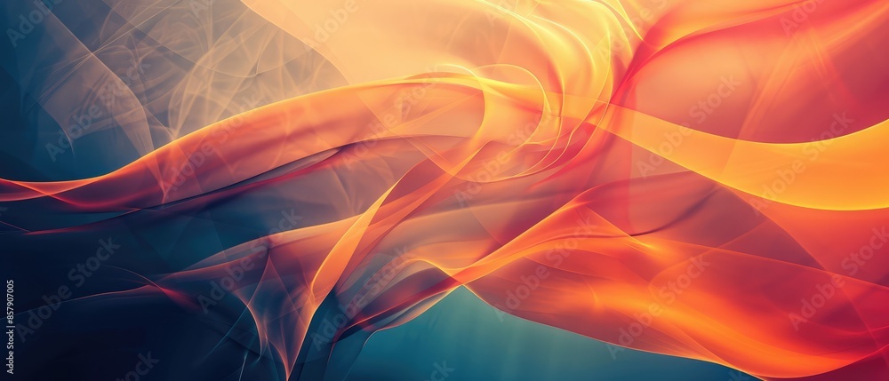 Poster abstract background with waves of colorful silk fabric flowing in a dynamic, fluid motion, creating 