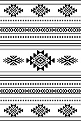 Ancient echoes Aztec geometric seamless patterns southwest Navajo Native American tribal ethnic black and white for textile printing