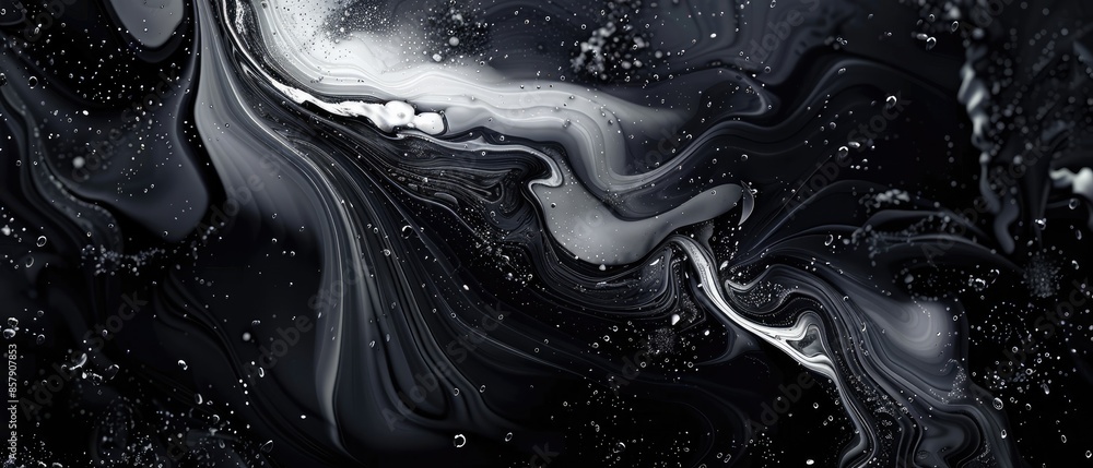 Poster abstract liquid art design featuring a textured blue and black background with a splashing wave of c