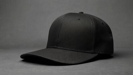 Fototapeta premium Black baseball cap mockup on a grey background