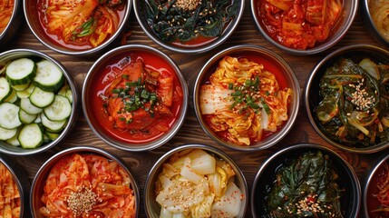 Diverse Kimchi Varieties in Flat Lay